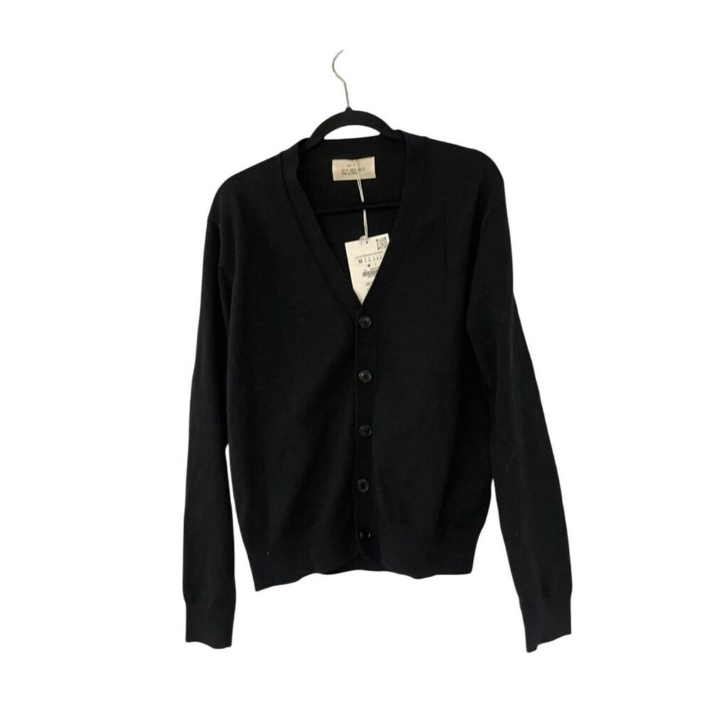Zara Origins mens Cardigan Sweater Medium Black V-Neck Button Front 9598/431 NWT